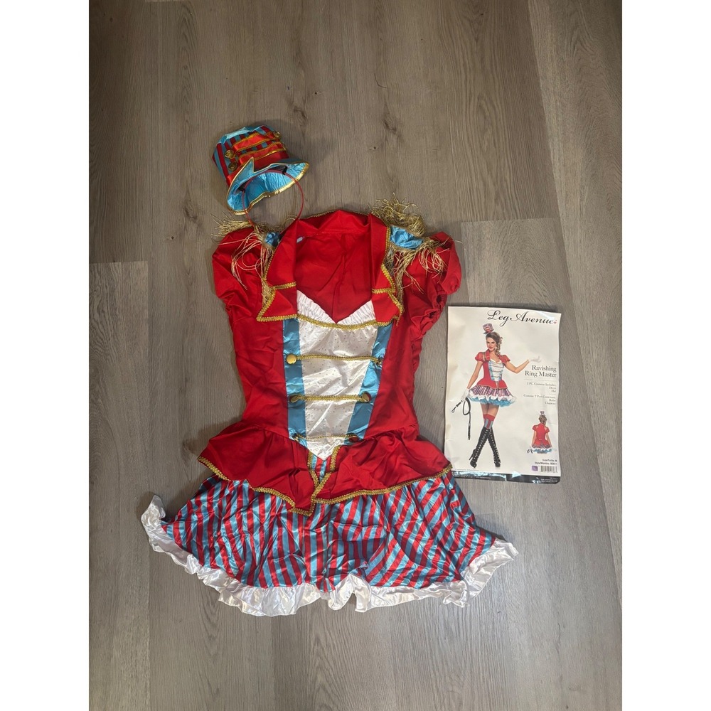 Leg Avenue Ring Master Costume Womens M Red Blue Dress Hat Circus Halloween - Picture 3 of 11